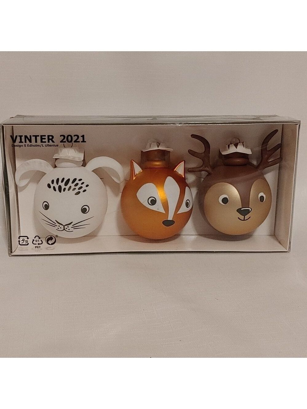Ikea Vinter Animal Christmas Balls Decoration, set of 3, Fox Bunny Deer, New
